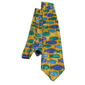 Gold City Hand Made Men's Neck Tie Fish Themed Print Designer